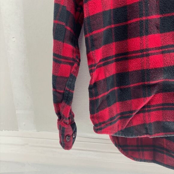 LL BEAN Women's Red and Black Plaid Flannel Top Long Sleeve Womens Shirt Size S - Picture 4 of 6